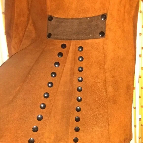 Vintage~60s 70s Suede/Leather 2 Tone BUTTON DETAIL~Penny Lane Coat - Picture 12 of 14